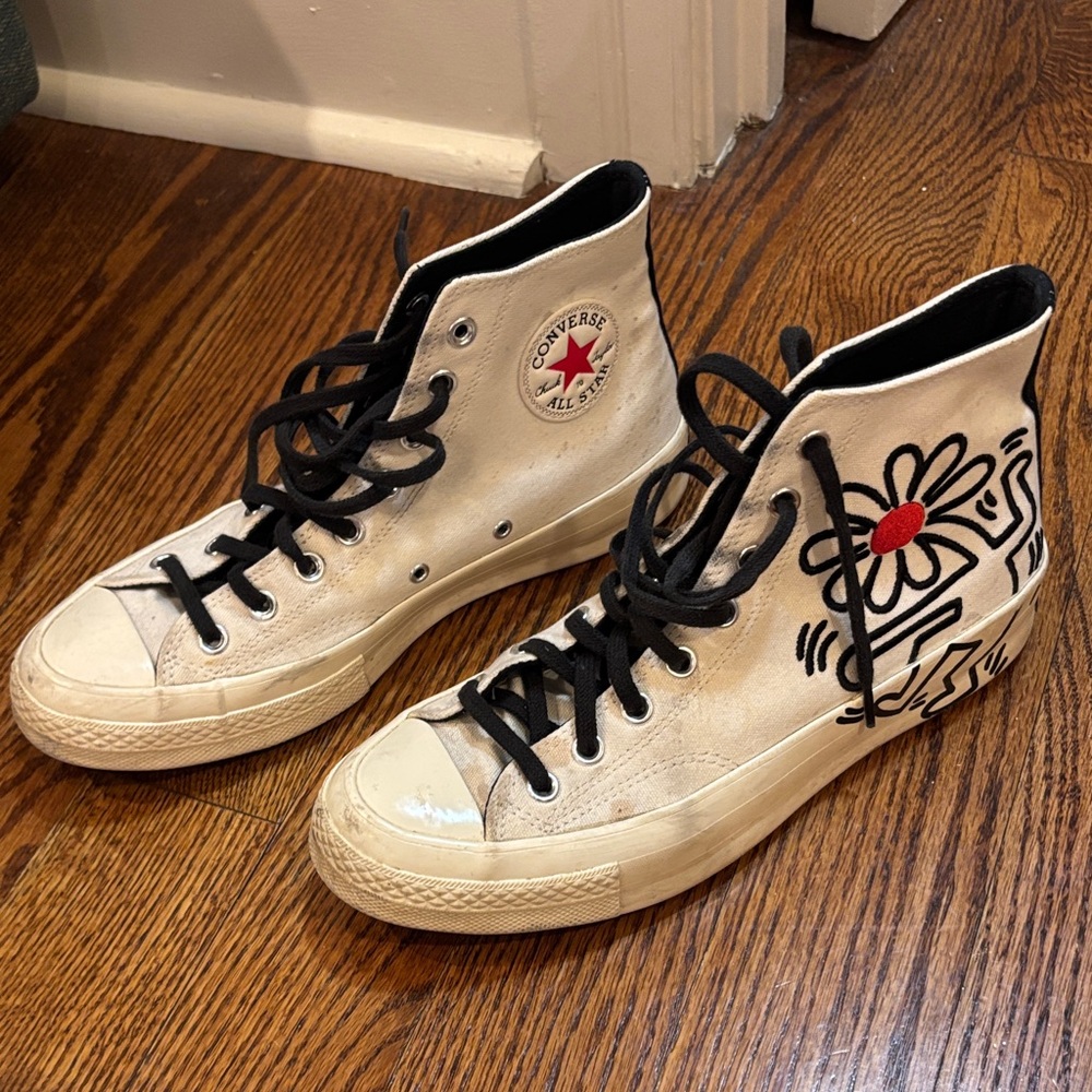 Converse Keith Hearing Chuck Taylor High-Top Sneakers - Black and Cream
